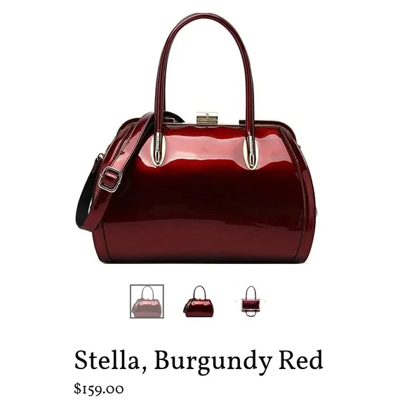 Candace Christian Stella Burgundy Red Patent Vegan Leather Top Handle Bag purse - Picture 8 of 10